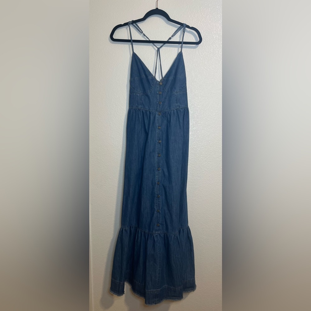 Denim halter maxi dress